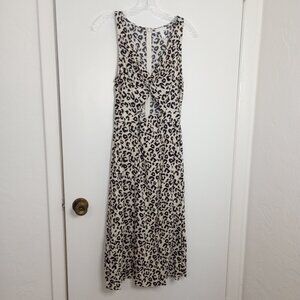 LEITH Leopard Animal Print Twist Front Cutout Sleeveless Midi Dress